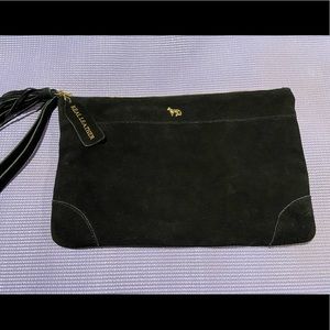 Black leather wristlet clutch
